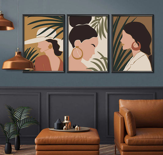 Boho Exotic Floral Woman Face Design 3 Frames set
