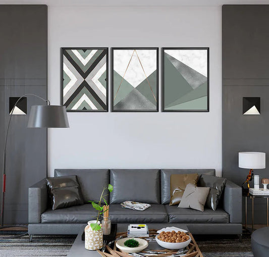 Green White And Silver Geometric Shapes 3 Frames set