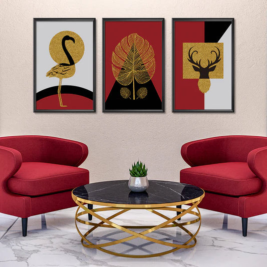 Nordic Elk and Flamingo Red Black 3 Frames set Nordic Wall Art