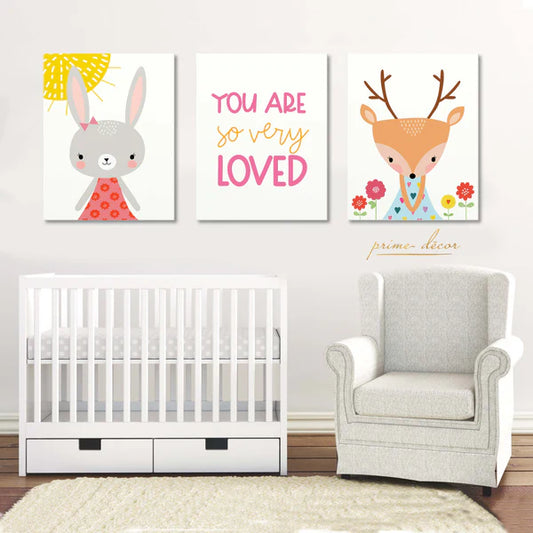Rabbit Deer Set of 3 Nursery Poster Art