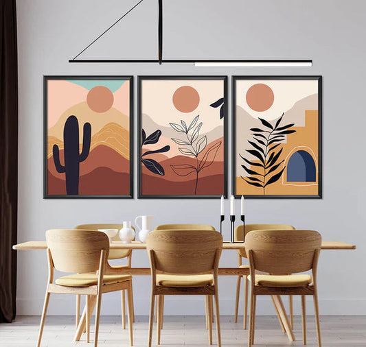 Rock Desert Leaves Line Art Design 3 Frames set