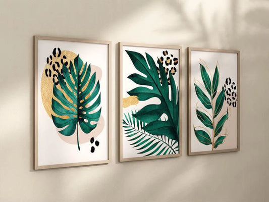 Green Leaf Wall Art 3 Frames Set